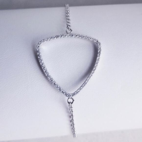 Sterling Silver Clear Cz Geometric Bracelet Chain Cubic Zirconia Modernist 925 - Picture 1 of 4